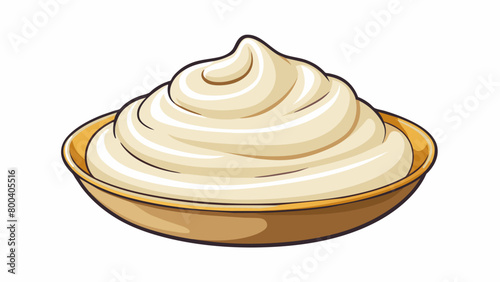 A rich and smooth white sauce with a creamy texture slightly thick and velvety often likened to a warm blanket enveloping a dish.  on white. Cartoon Vector.