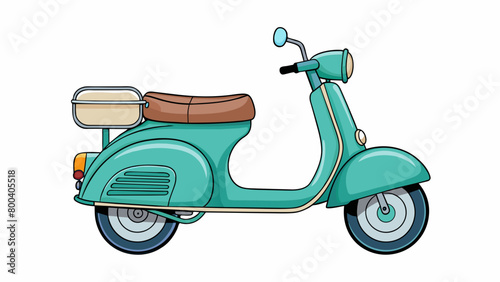 A retrostyle scooter with a shiny metallic body vintageinspired handlebar grips and a large storage compartment under the seat for convenient. Cartoon Vector.