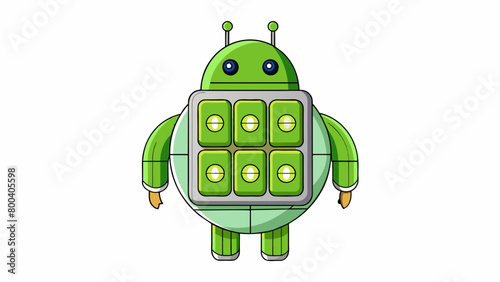 A robotlike figure with a green circular head and a body made up of different compartments representing the customizable nature of an Android device.. Cartoon Vector.