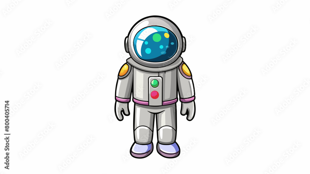 A shiny silver suit with a reflective visor and attached black gloves and boots. The suit is adorned with colorful planet and star patches. on. Cartoon Vector. A shiny silver suit with a reflective visor and attached black gloves and boots. The suit is adorned with colorful planet and star patches. on. Cartoon Vector.