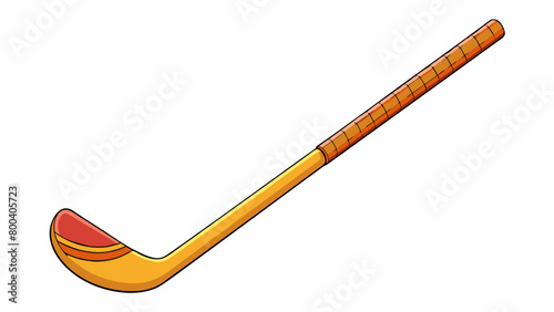 A shorter version of a regular hockey stick used by young players. It is made of lightweight plastic and has a straight shaft with a curved blade. Cartoon Vector.