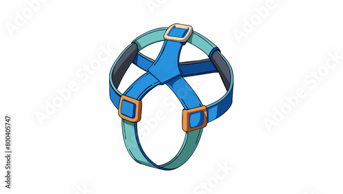 A simple harness for a dog is made of a sy nylon material with a set of clips and rings that allow it to be easily put on and taken off. The harness. Cartoon Vector.