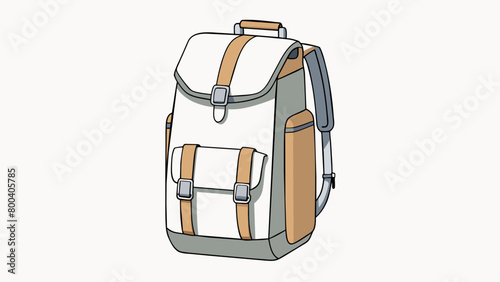 A sleek and minimalist backpack in neutral colors with a rolltop closure and reflective details for visibility at night. Its durable material and. Cartoon Vector.
