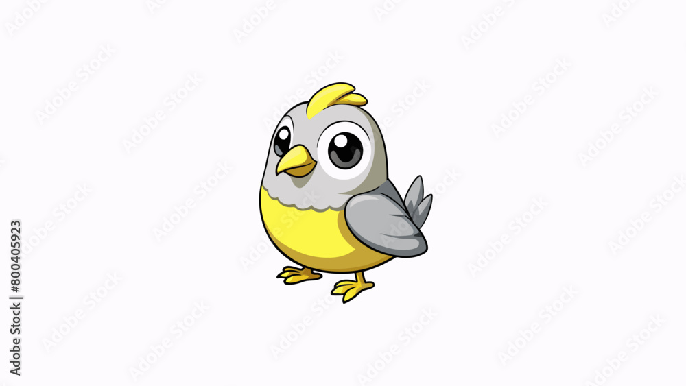 Fototapeta premium A small domesticated bird with a plump body short wings and a small curved beak. Its feathers are a mix of soft greys whites and yellows giving it a e. Cartoon Vector.