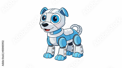 A small fourlegged robot resembling a dog covered in a soft furry material. It has big expressive eyes and can perform tasks like fetching objects and. Cartoon Vector.