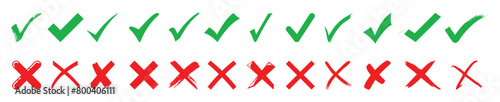 Click the check mark vector button.  Vector of a red cross with a green checkmark.