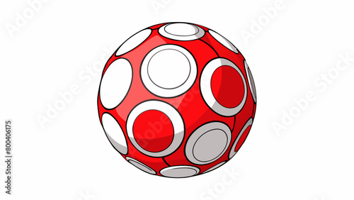 A spheroidshaped ball with a vibrant red and white color scheme featuring a dimpled surface that provides a firm grip and a sy rubber lining to. Cartoon Vector.