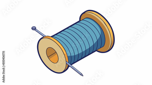 A spool of heavyduty nylon thread and sewing needles for repairing rips or reinforcing weak seams on the tent. The thread is waterproof and can be. Cartoon Vector.
