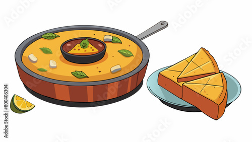 A sy baked polenta cake that can be sliced into wedges and served alongside a hearty meat stew.  on white background . Cartoon Vector. photo