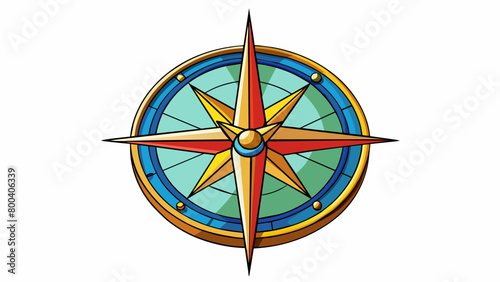 A symbol representing the cardinal directions north south east and west often depicted as a stylized drawing of a compass rose.  on white. Cartoon Vector.