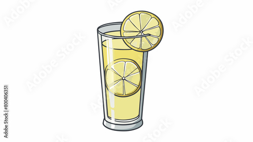 A tall glass filled with a pale yellow liquid topped with a few thin slices of lemon. The drink has a tangy and sour taste with subtle hints of. Cartoon Vector.