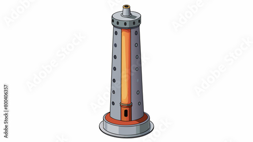 A tall narrow metal structure with a flat base and a cylindrical top. The base contains several small holes for gas to escape and a larger hole where. Cartoon Vector.