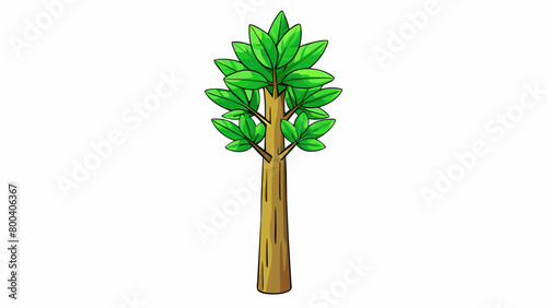 A tall leafy plant with vibrant green leaves and a slender woody trunk.  on white background . Cartoon Vector.