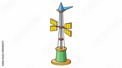 A tall tower with four vertical blades attached to it. The blades rotate at different speeds depending on the wind intensity and each rotation is. Cartoon Vector.