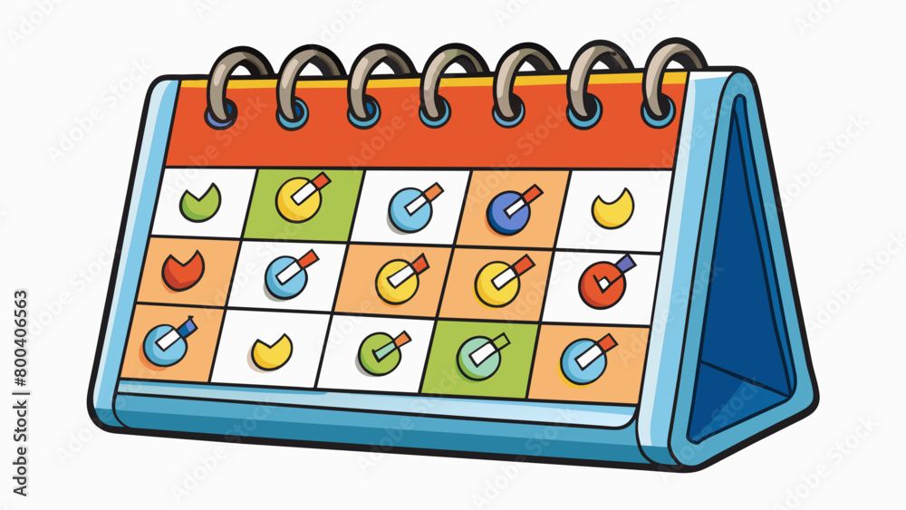 A traditional wall calendar with large bold numbers and colorful pictures for each month. The sy paper pages are held together by a metal spiral at. Cartoon Vector. A traditional wall calendar with large bold numbers and colorful pictures for each month. The sy paper pages are held together by a metal spiral at. Cartoon Vector.