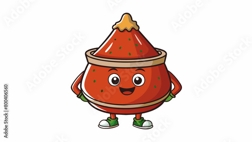 A traditional condiment made with a blend of herbs and es providing a balance of sweet sour and salty flavors.  on white background . Cartoon Vector.