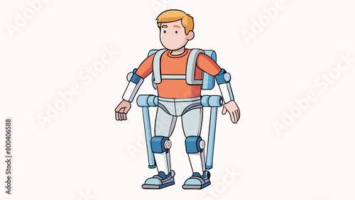 A transparent lightweight exoskeleton attached to a persons limbs assisting with movement and physical tasks for individuals with muscle weakness or. Cartoon Vector.