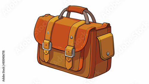 A vintagestyle leather bag with a rugged distressed appearance. It has a spacious main compartment and smaller pockets for organizing smaller items.. Cartoon Vector.