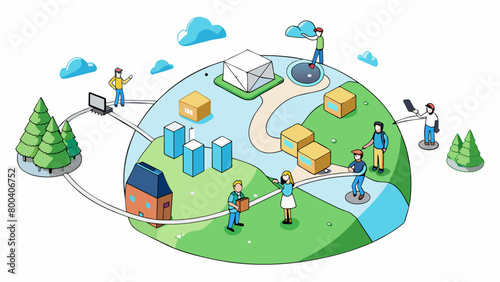 A virtual landscape filled with endless possibilities connecting people from all corners of the world.  on white background . Cartoon Vector.