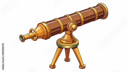 A vintage wooden telescope with intricate brass details on display in a museum. Its ancient design and delicate mechanisms tell the story of humanitys. Cartoon Vector.