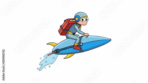 A waterpowered jetpack that ss onto a persons feet and propels them through the water like a dolphin. It has fins and a small tank of water attached. Cartoon Vector.