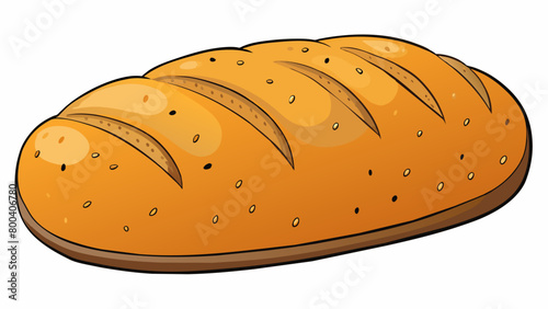 A warm loaf of bread freshly baked and aromatic with a soft chewy interior and a crusty exterior. The bread is speckled with small dark grains that. Cartoon Vector.
