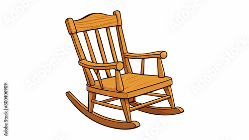 A wooden rocking chair with curved armrests and a comfortable cushioned seat. The wood has a polished finish and gives off a rustic charm making it. Cartoon Vector.