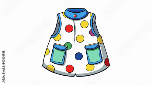 Adorned with bright primary colored polka dots this smock is made of a silky smooth material that easily wipes clean. It has a snapbutton closure in. Cartoon Vector.