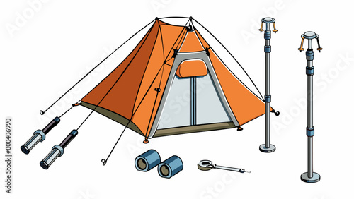 An allinone kit designed for quick and easy tent pole fixes. It includes telescoping aluminum poles with preattached shock cords making assembly a. Cartoon Vector. photo
