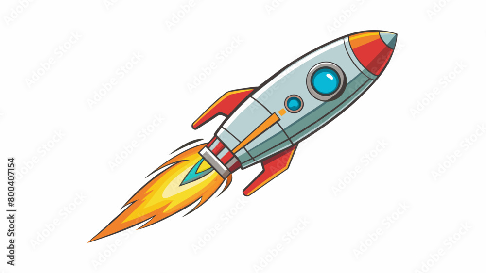 As it blasted off into the sky the rocket ships metal exterior glinted in the sunlight. Its cylindrical body was adorned with colorful decals and. Cartoon Vector. As it blasted off into the sky the rocket ships metal exterior glinted in the sunlight. Its cylindrical body was adorned with colorful decals and. Cartoon Vector.