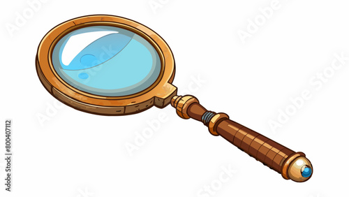 An old rusty magnifying glass with a tarnished brass frame. The lens is cloudy and scratched but still capable of magnifying objects. It has a vintage. Cartoon Vector.