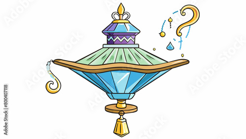 An ornate lamp made of shimmering crystal with a dangling tassel attached to its cap. When lit it reveals hidden messages and answers to the owners. Cartoon Vector.