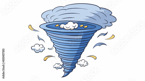 As a powerful tornado touched down its massive funnelshaped cloud spun violently picking up debris and tossing it around like toys in a childs room.. Cartoon Vector.