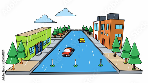 As the rain poured down in sheets the sound echoed like a thousand drums beating in unison. The streets were flooded with water turning them into. Cartoon Vector.