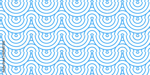 Overlapping Pattern Minimal diamond geometric waves spiral and abstract circle wave line. blue color seamless tile stripe geometric create retro square line backdrop pattern background.