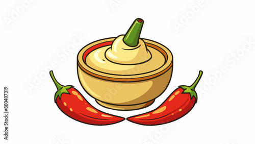 Creamy and smooth this dressing boasts a subtle kick from finely chopped chili peppers perfect for giving salads a little extra heat.  on white. Cartoon Vector.