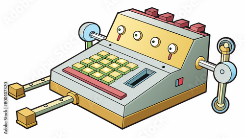 Creating a duplicate set of keys by using a key copying machine resulting in two keys with identical notches ridges and grooves.  on white. Cartoon Vector. photo