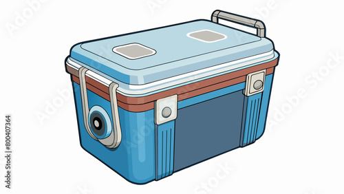 Cooler E is a heavyduty rugged cooler designed for outdoor adventures. It has a durable plastic exterior with reinforced corners and metal latches.. Cartoon Vector.