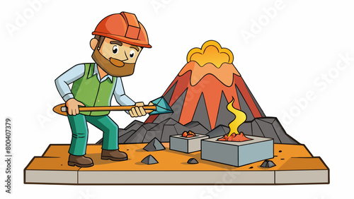 During a field expedition a geologist may collect samples of lava from a volcano to analyze its composition and infer the level of volcanic activity.. Cartoon Vector.