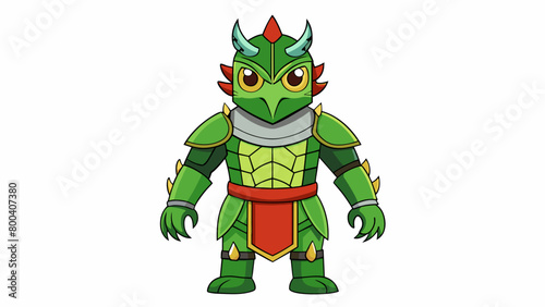 Dragon Scale Armor This unique set is made of overlapping green scales that resemble a dragons skin and give protection to the knight. The chest piece. Cartoon Vector.