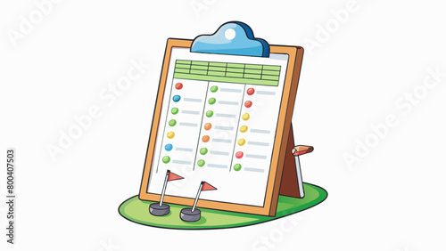 In a game of golf a Scorecard is a small booklet that contains a list of holes on the golf course along with the corresponding par scores for each. Cartoon Vector.