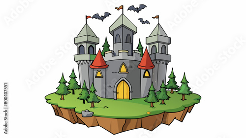 In the depths of the forest a dilapidated castle loomed its crumbling walls a testament to the vampire who ruled over it. Bats hung upside down from. Cartoon Vector.