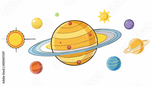 In the second illustration the sun is depicted as a spherical glowing star with a diameter that is several times larger than all the other objects in. Cartoon Vector.