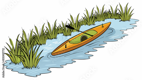 On a misty morning a kayak meanders through a tranquil marshland. Its shallow draft and lightweight construction make it the perfect vessel for. Cartoon Vector.