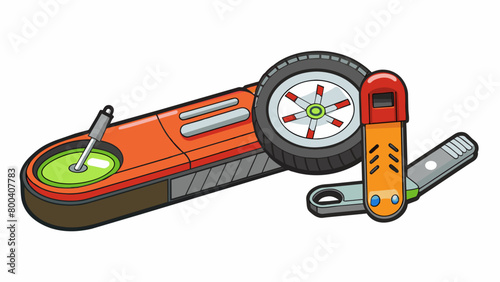 Perfect for car emergencies this multitool features a compact flashlight tire pressure gauge and seatbelt ter all in one convenient design making it a. Cartoon Vector. photo