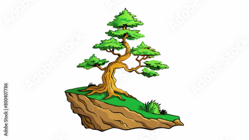 Perched precariously on the edge of the crag was a lone pine tree its twisted trunk and gnarled branches clinging to the steep slope. Despite the. Cartoon Vector.