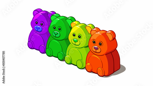 Playful bear shapes in a range of bright colors from red and orange to green and purple perfect for snacking or decorating desserts.  on white. Cartoon Vector.