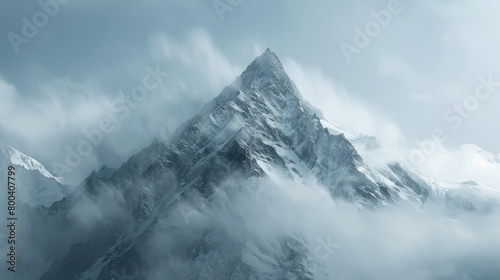 A mystical mountain peak shrouded in mist, symbolizing the ascent to higher realms and spiritual enlightenment on Ascension Day. 