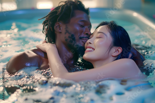 Gentle Embrace: A Couple's Whispered Laughter in a Bubbling Jacuzzi