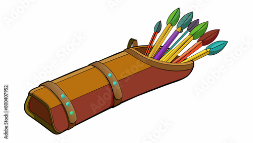 The archers quiver was adorned with feathers of different colors each one carefully selected for its flight and accuracy. The quiver itself was made. Cartoon Vector.